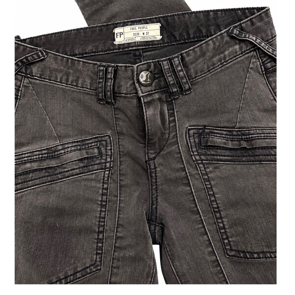 Free People Moto Straight leg Jeans Women 27 Faded Black Paneled Biker Pants
